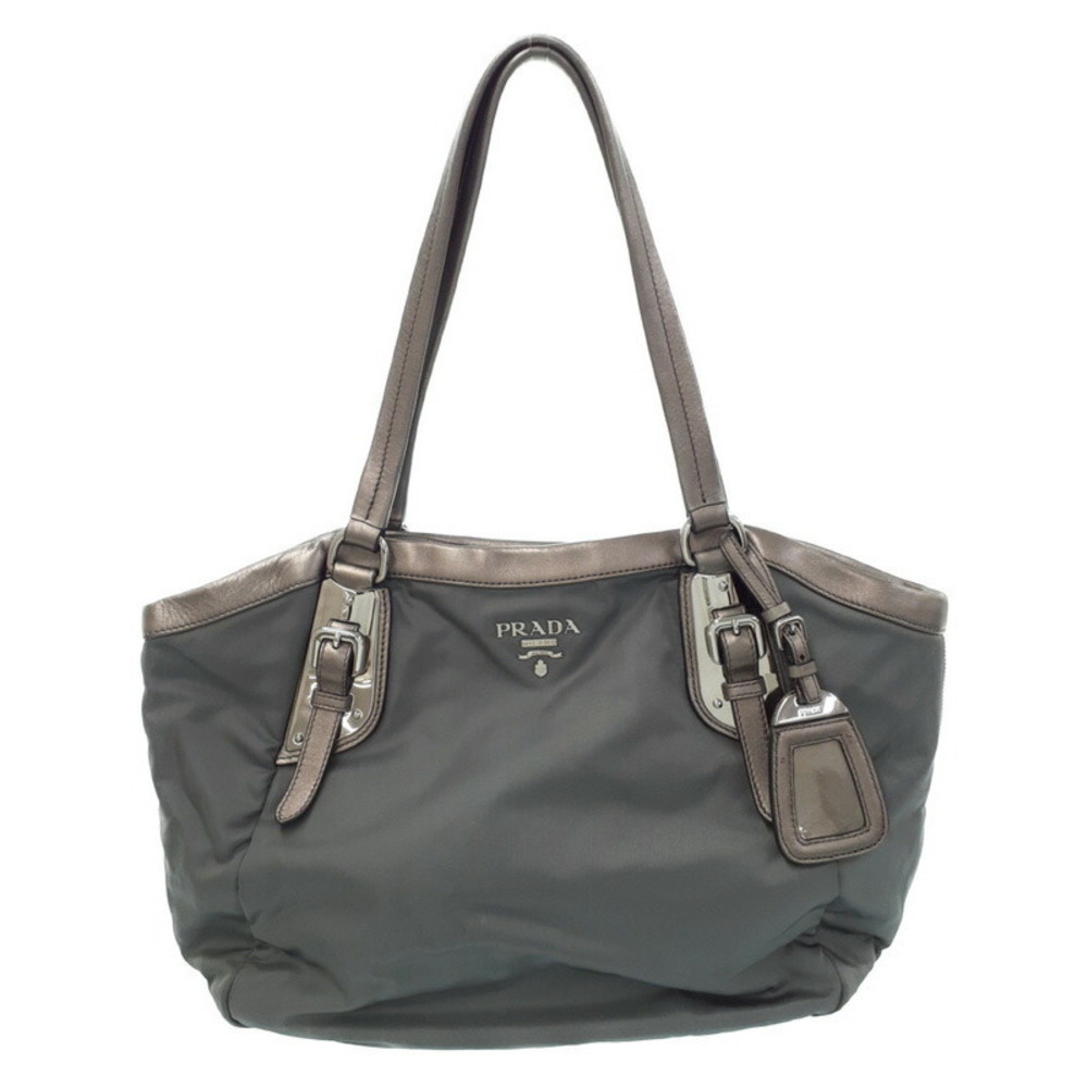 Prada Tessuto Shoulder Bag leather trim Gray